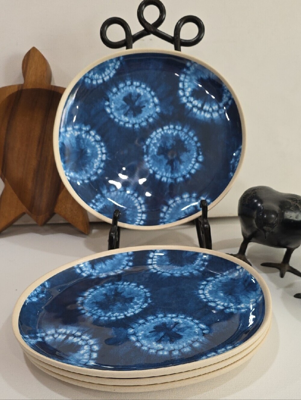 Sigrid Olsen Indigo Tie-Dye Melamine and Bamboo Fiber Dinner Plates- Set of 4